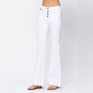 NEW Judy Blue High Rise White Button Fly Patch Pocket Flare Jeans Size 9/29